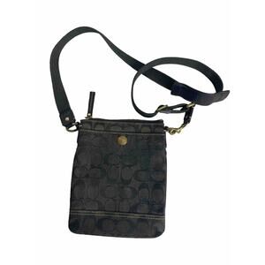 COACH WOMENS CROSSBODY Black Gray Signature Logo Purse Shoulder Handbag